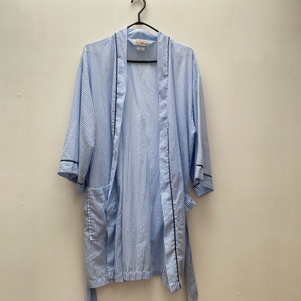 Vintage - Sea Island Blue and White Striped Seersucker Loungewear Robe
